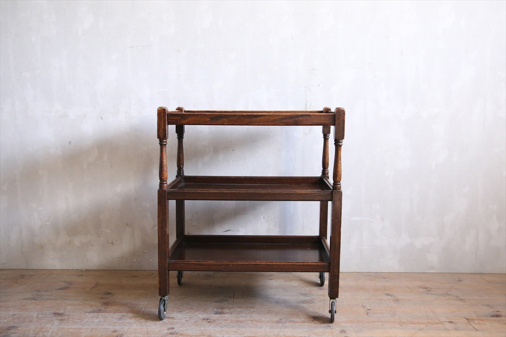 英国アンティークチーク古木キッチンワゴン/トロリーテーブル/飾り棚