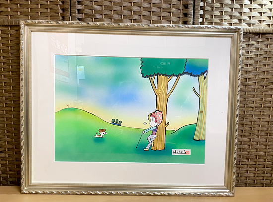 希少 はらたいら 額装 サイン赤落款 モンローちゃん 水彩画 ゴルフ 真