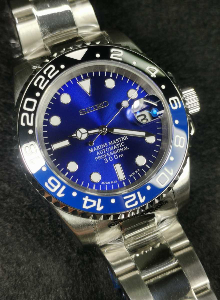 NH35 MOD カスタム 自動巻 腕時計】ホワイト ブルー