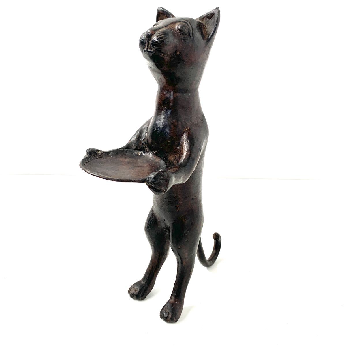 傷や汚れあり】【C】銅? 猫 給仕頭 オブジェ 置物 かわいい インテリア