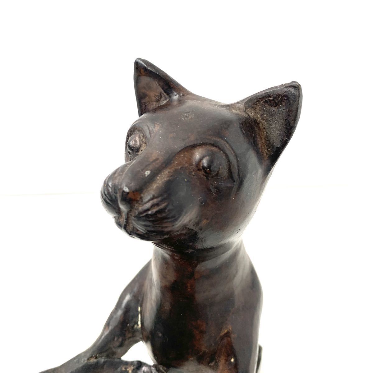 希少 真鍮製 猫の給仕頭 置物 2体セット 27cm お皿持ち ブロンズ像 傷や汚れあり】【C】銅? 猫 給仕頭 オブジェ 置物 かわいい インテリア
