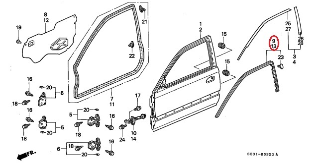 傷や汚れあり】EK9CTR honda Genuine Parts SUB-SEAL, FR. DOOR EK4