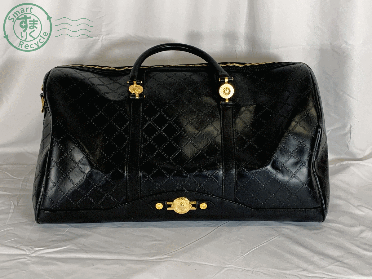 VERSACE 黒 レザー ボストンバッグ