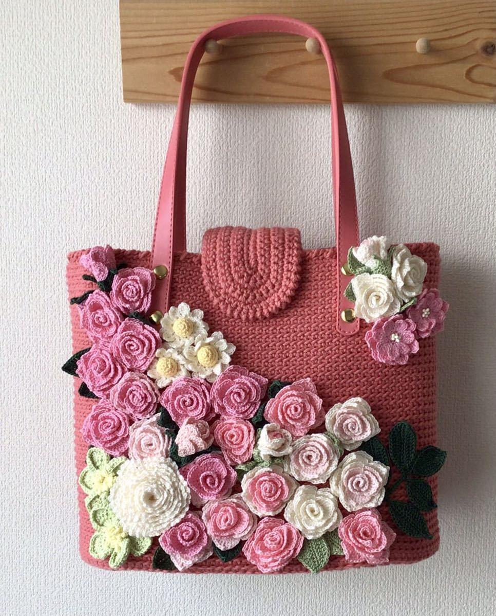 ハンドメイド＊イングリッシュガーデンの花咲くバッグ＊レース編み