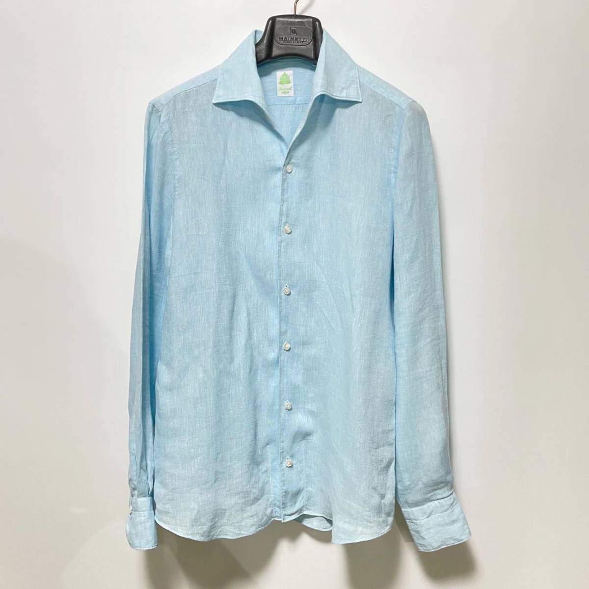 イタリア製【美品】フィナモレ ナポリ コットンリネンシャツ15/39 イタリア製【美品】フィナモレ ナポリ コットンリネンシャツ15