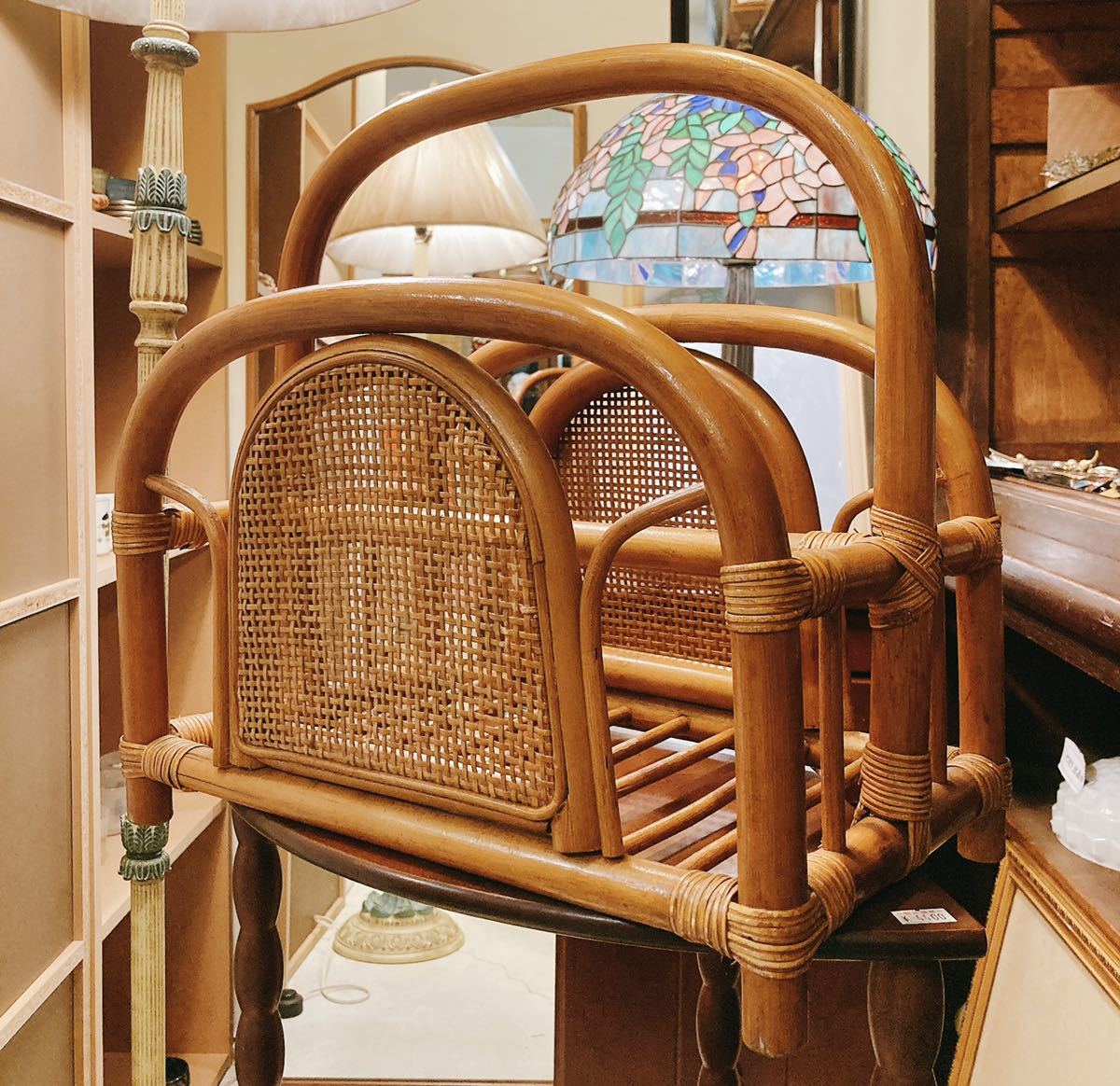 コイズミ ラタン ランドリー ラック レトロ キャスター付き