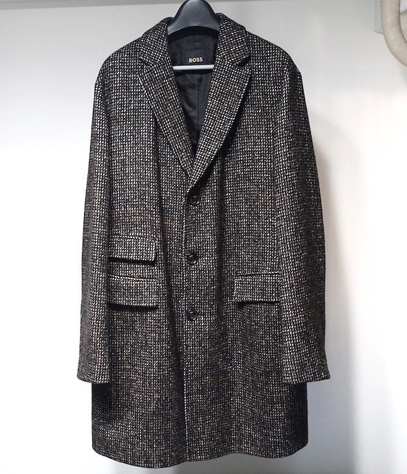 【未使用】現行タグ 定価15万 新品未使用 HUGO BOSS ヒューゴボス Ferla ウールアルパカ ツイード チェスターコート ブラック