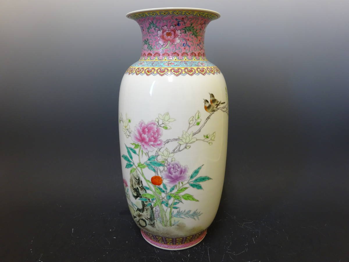 中国古美術品　民国時代粉彩花鳥文　色絵　天球瓶　高さ:35cm 中国古美術品 民国時代粉彩花鳥文 色絵 天球瓶 高さ:35cm 工芸品