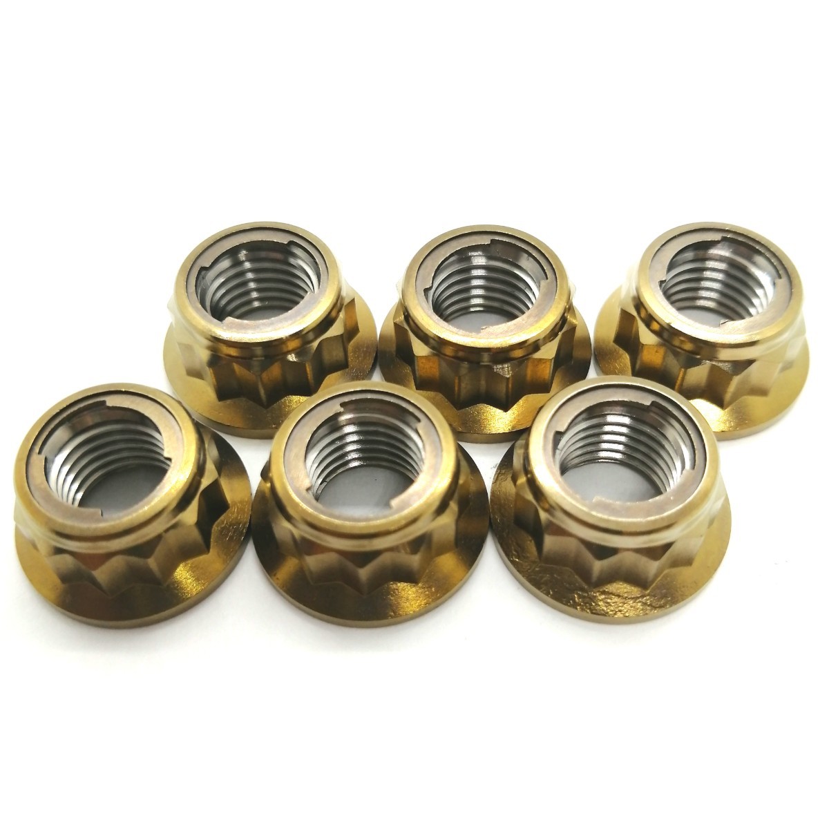 【未使用に近い】64チタン 12ポイント フランジ ロックナット M10 P1.25 6個 チタン合金 Ti6Al4V 12角 バイヘックスの