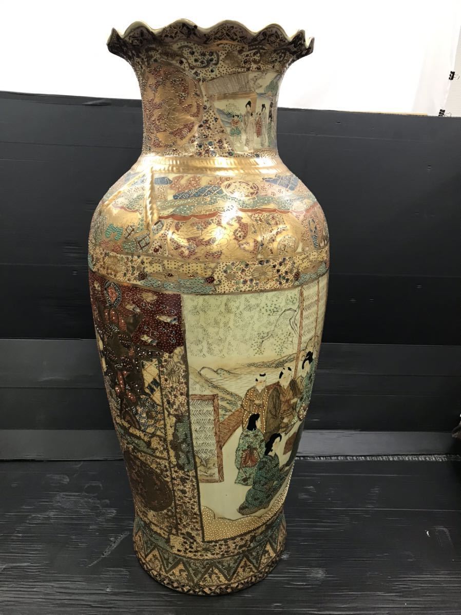 大型82cm 美品】薩摩豪華絢爛 金襴手武士細密絵付 特大花瓶 飾り