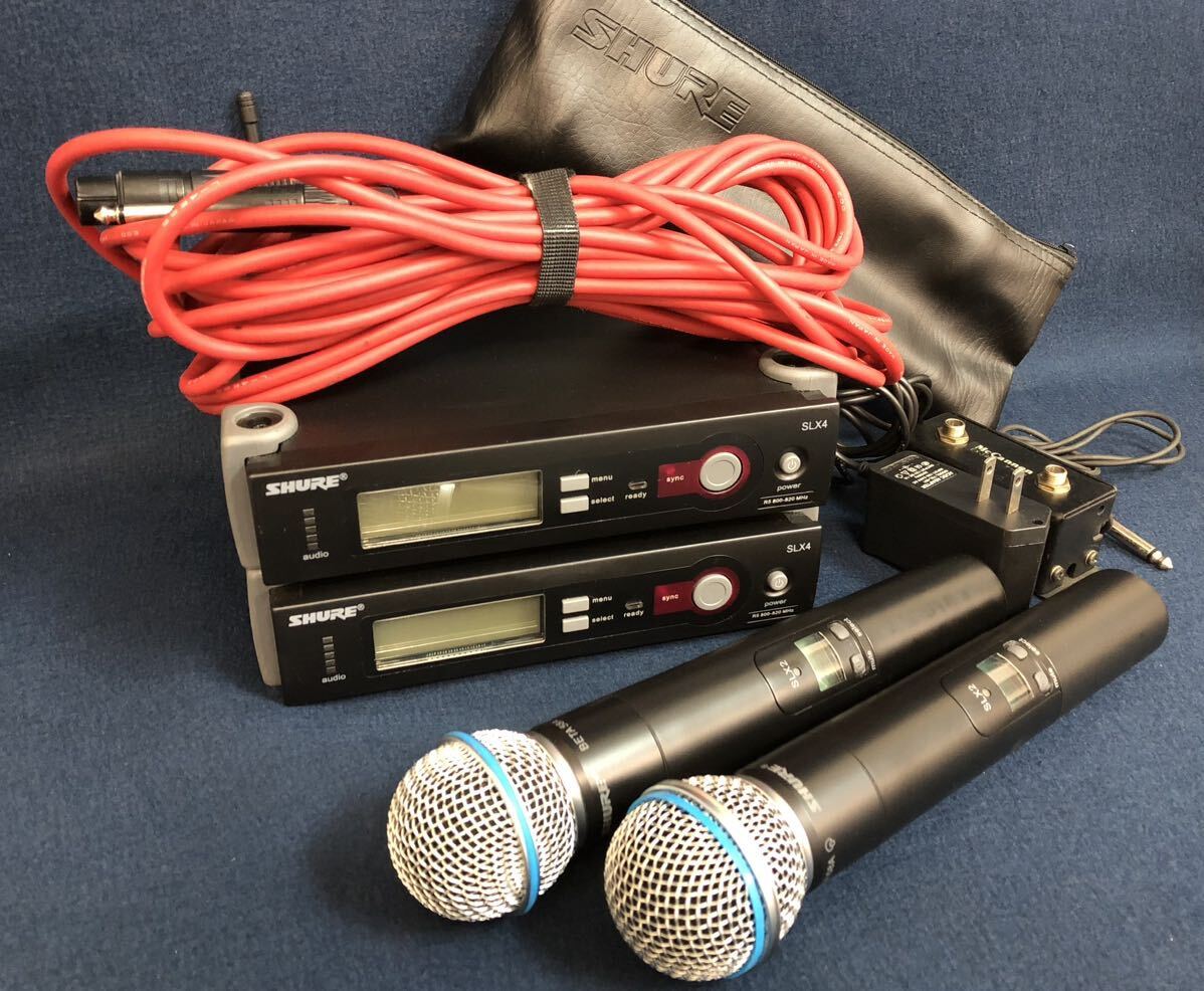 SHURE SLX4 -SM 58 ワイヤレスマイクセット SHURE SLX4 SLX2 BETA58A 送受信機2セットワイヤレス