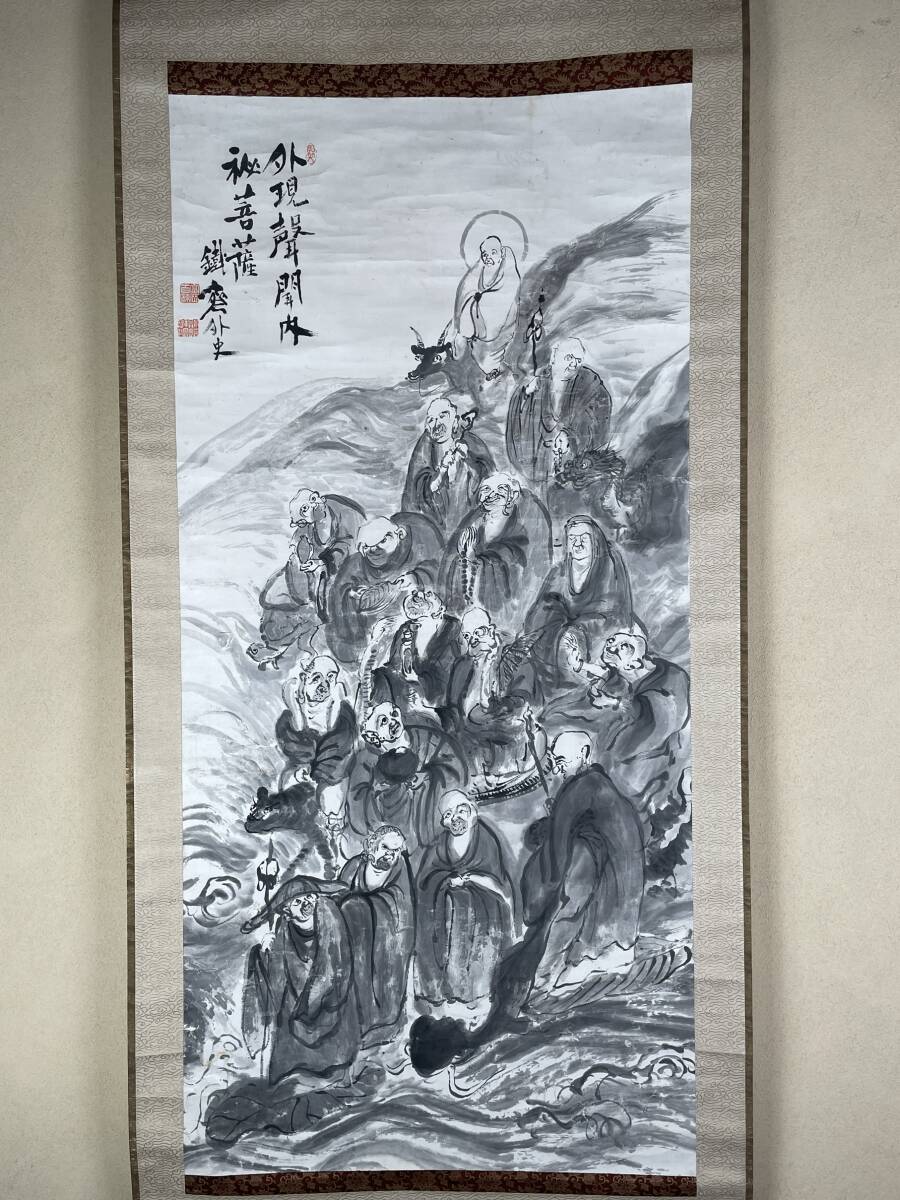 佛画仏画人物画釈迦三尊絹本肉筆