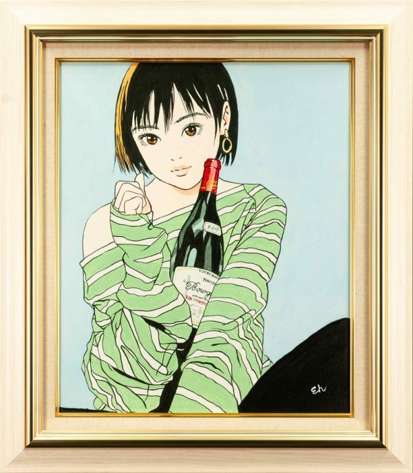 絵画 肉筆手描き 油彩江口寿史「人物」サインF6サイズ額装済み
