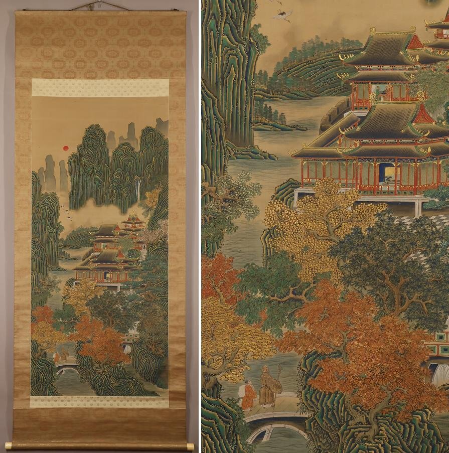 岡本芳水 三日月に双鹿図 絹本 肉筆 掛軸 日本画 奈良 572 Yahoo!オークション -「芳水」(絵画) (美術品)の落札相場・落札価格