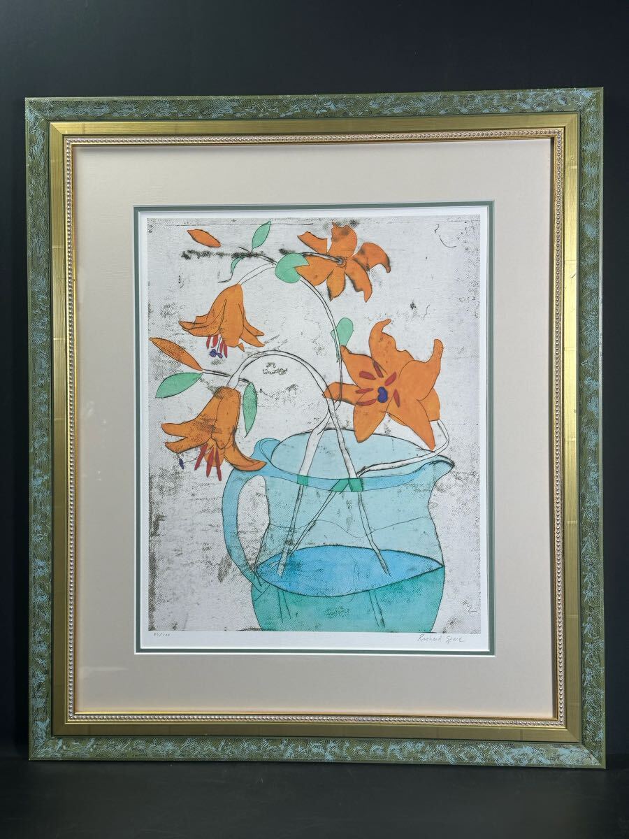 真作】【WISH】リチャード・スペア Richard Spare 銅版画 花 直筆