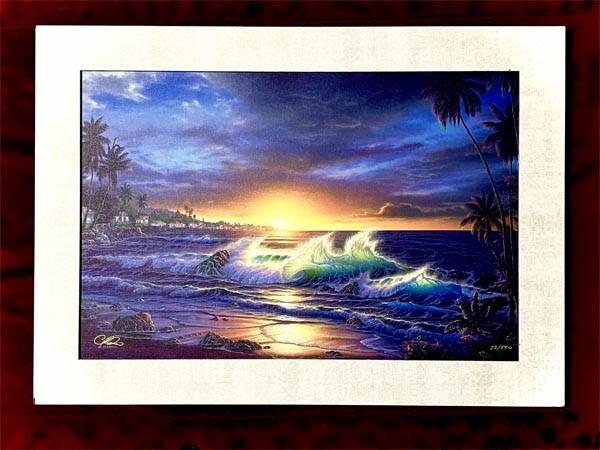 良好/美品】ラッセン代表作 手彩入 マウイ浜辺 夕日 海 波 ハワイ 風景