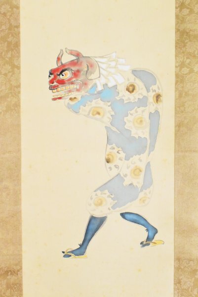 古道具】【五】駒井源琦 『獅子舞遊之図』 絹本 真作 掛軸 箱付の落札