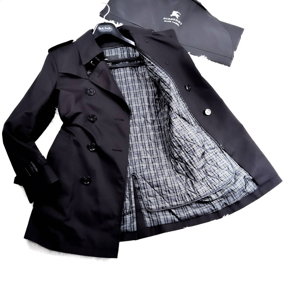 クリーニング済/良品！M(2)☆ノバチェック&日本製☆バーバリーブラック