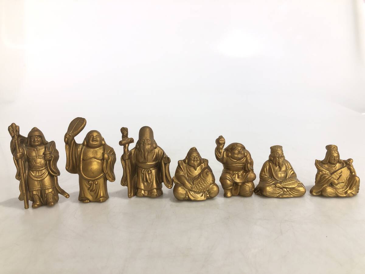 中古】xu□ 木彫り 七福神 置物 台座付き 縁起物□恵比寿天 大黒天