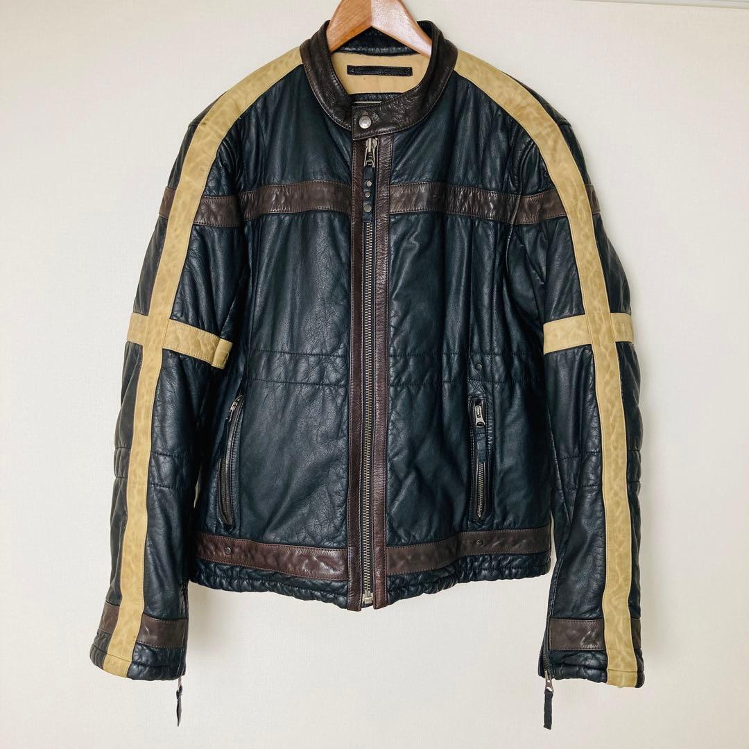定価8万円 CHEVIGNON シェビニオン 裏地チェック 牛革 レザーカー