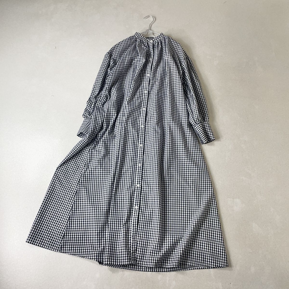 新品】ICHI イチ リネンギンガムチェック半袖シャツワンピース