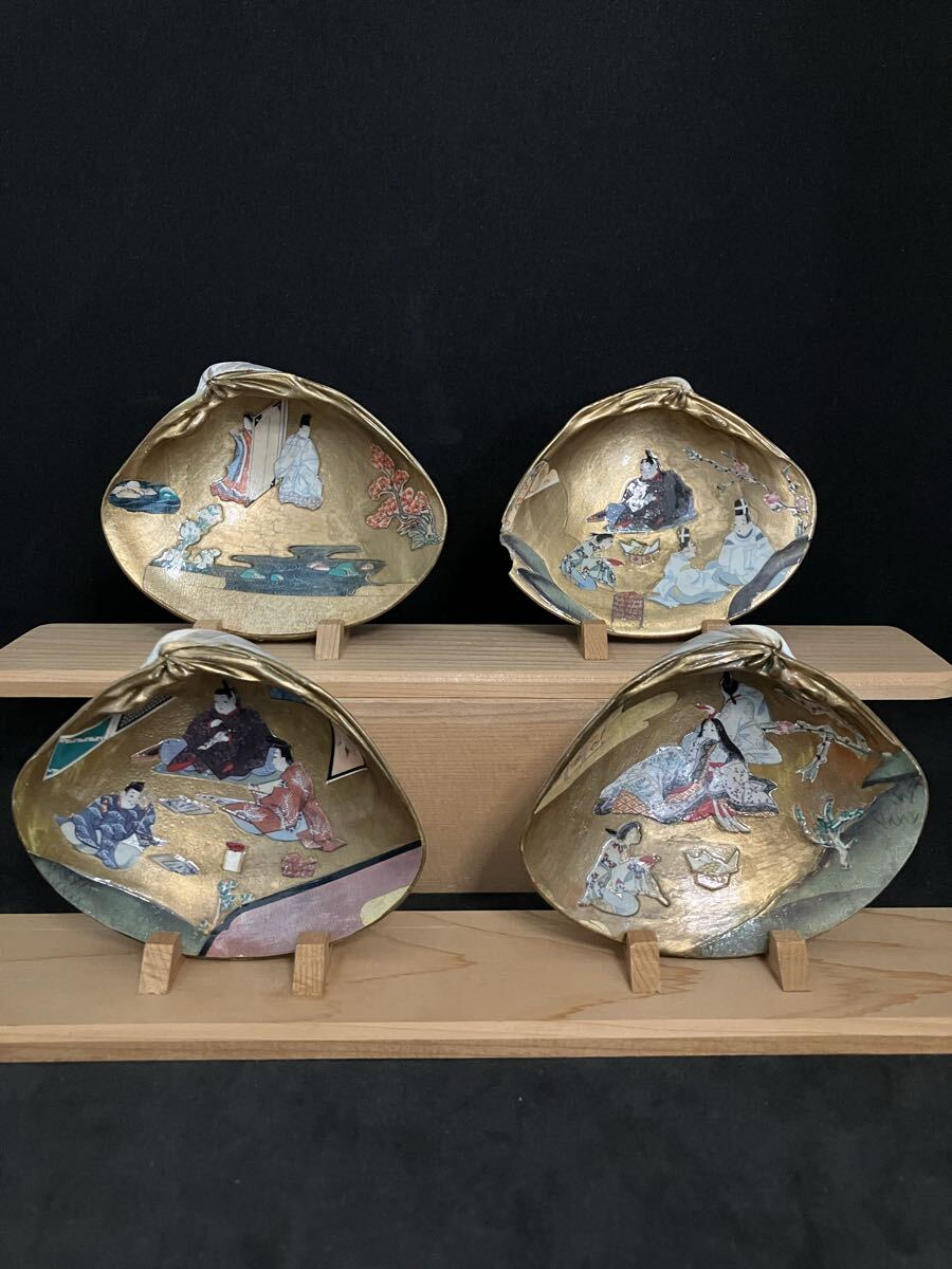 中古】春画 貝合わせ 蛤絵 蒔絵 金彩 枕絵 浮世絵 MNA300127-6の落札