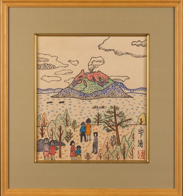 M10 油絵 風景 『 諏訪湖の桜 』山下清 額装 手描き肉筆の落札情報詳細