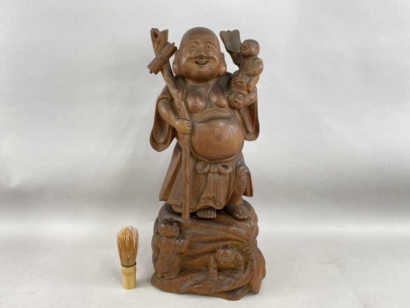 26-1）本象牙 布袋様 東洋 彫刻 置物 布袋尊 象牙 (銘:松山) 重さ:79g