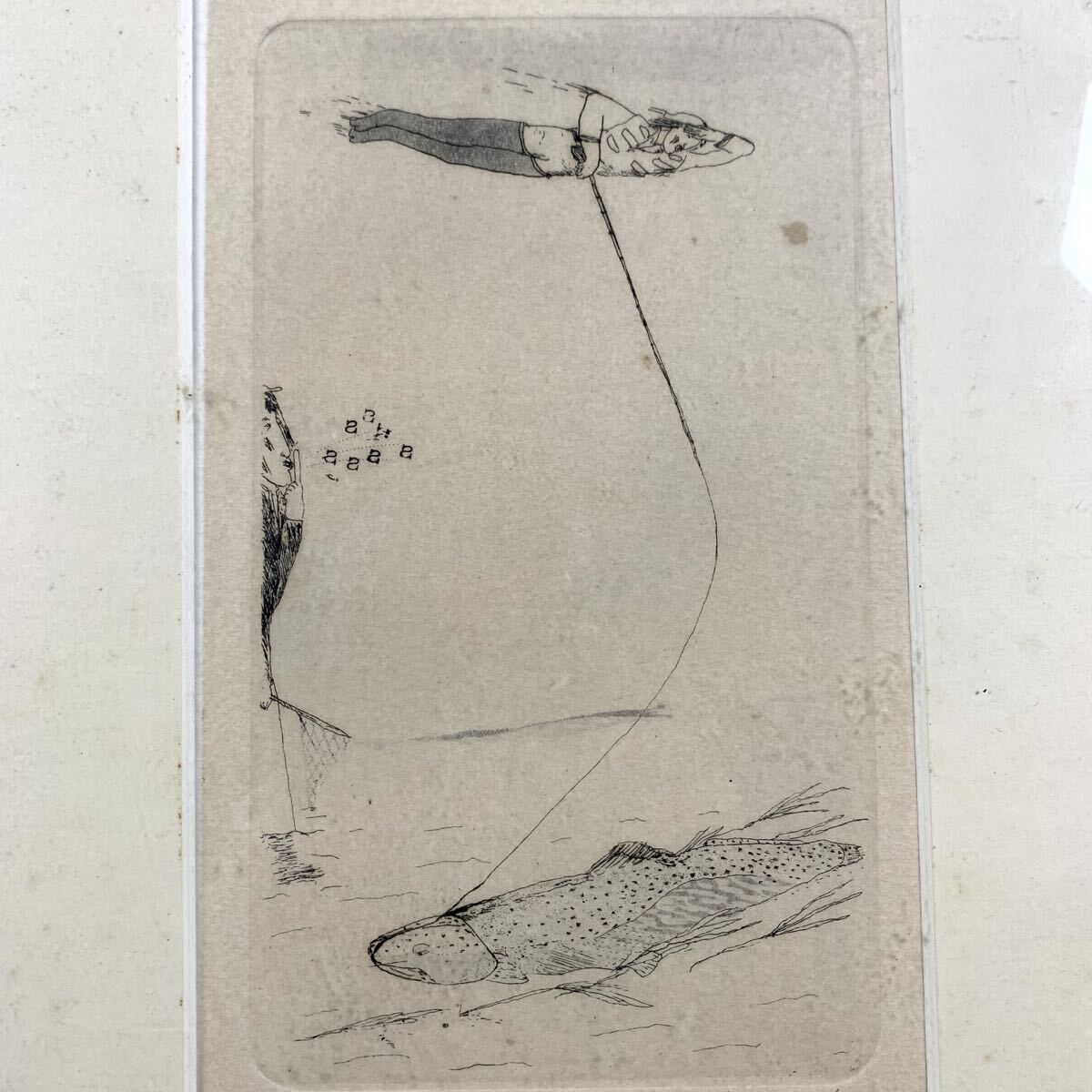 D28-3360[TOM]【真作】銅版画家 山本容子 作品 句 氏家 力 色紙額 肉筆