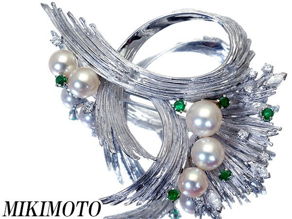 MIKIMOTO ミキモト真珠パールブローチ8粒S貝Mマーク刻印高級ジュエリー