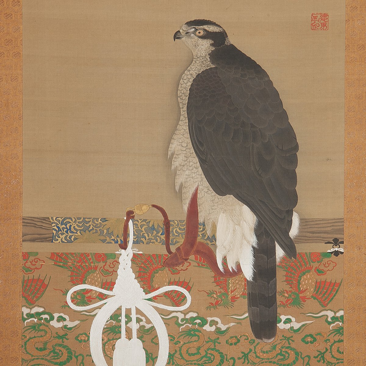 中古】【真作】永田春水【紅梅鴛鴦図】◇絹本◇共箱◇掛軸 y05175の