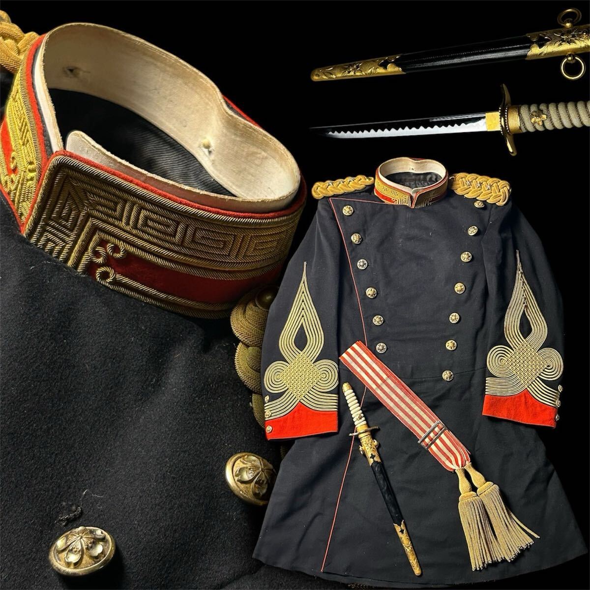 美術品】△敬逢△大日本帝国勅任官大礼服一式 軍服正剣正刀緒他九点揃