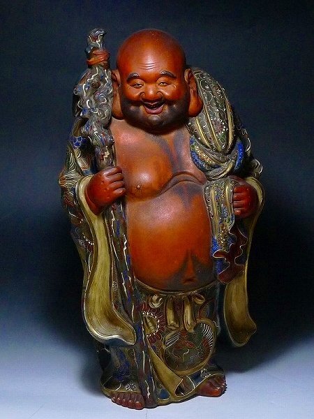 高10.7㎝ 時代品 布袋 座像 古い置物 東洋彫刻 仏教美術 オブジェ