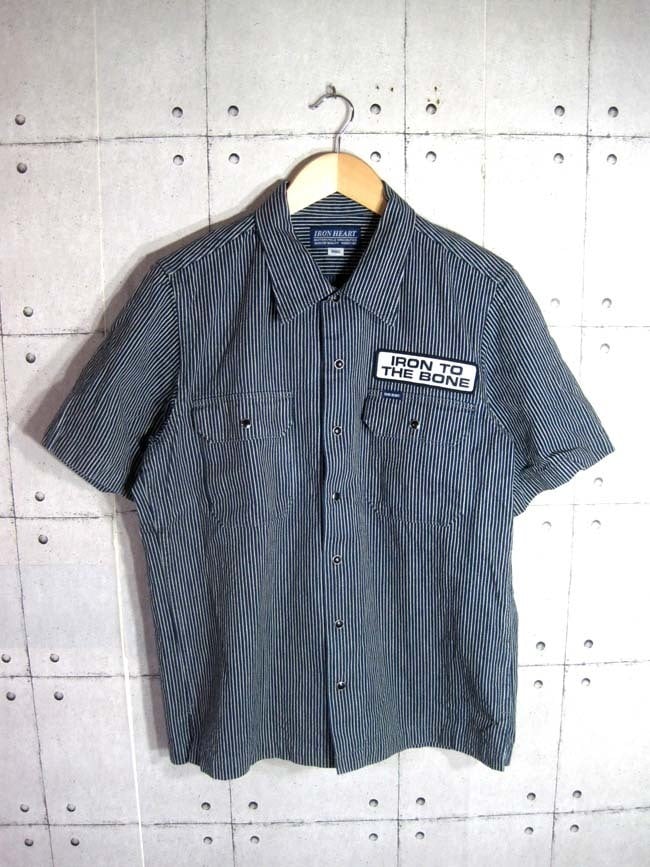 美品 IRON HEART ヒッコリー ストライプ ワークシャツ
