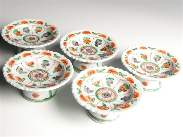 九谷焼須田菁華作6客花文輪花鉢高台皿