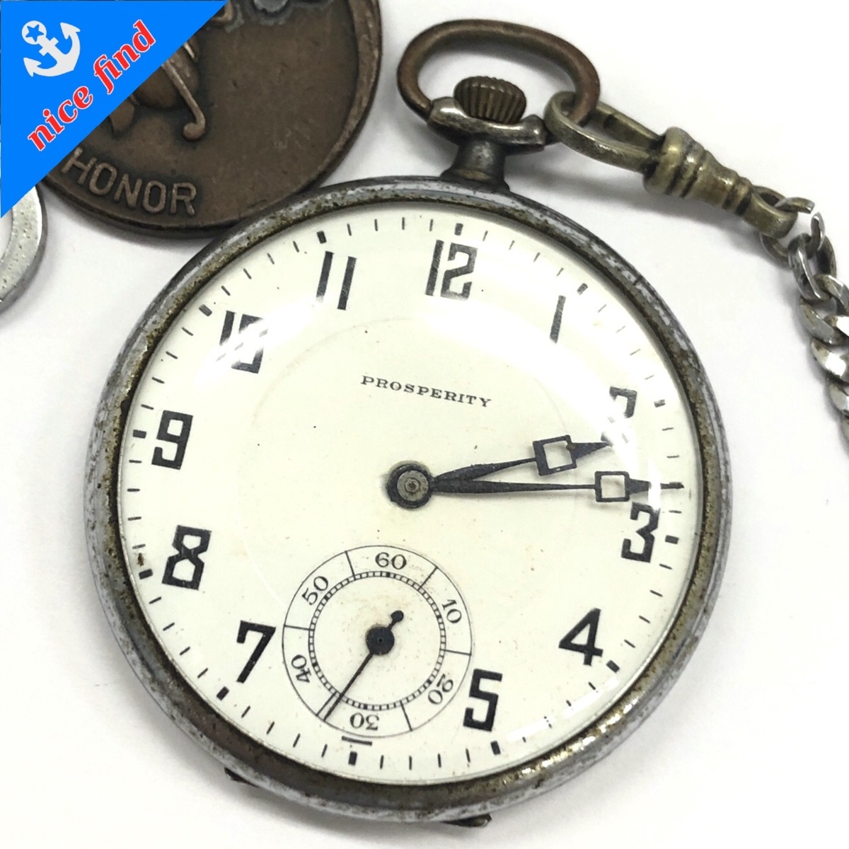 チェーン プレート付 Prosperity プロスペリティ 手巻き 懐中時計 スモールセコンド ホワイト文字盤 記念品 稼働品 アンティーク の落札情報詳細 ヤフオク落札価格情報 オークフリー スマートフォン版