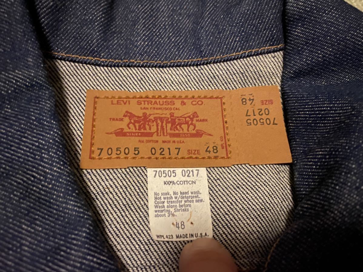 ビンテージ70年代LEVIS70505-0217紙パッチ布ケアタグ付Gジャン34 新品