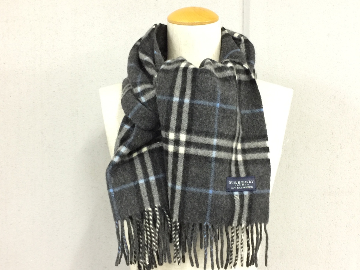 BURBERRY バーバリー マフラー カシミア100％ グレー系 中古