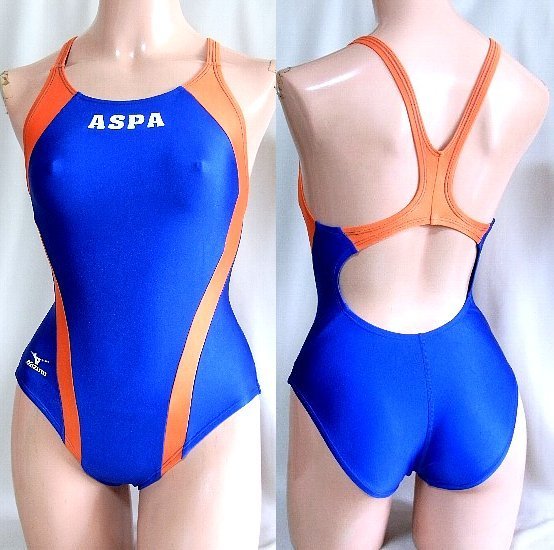 女子 ASPA ミズノ オレンジラインⅩバックブルー競泳水着の落札