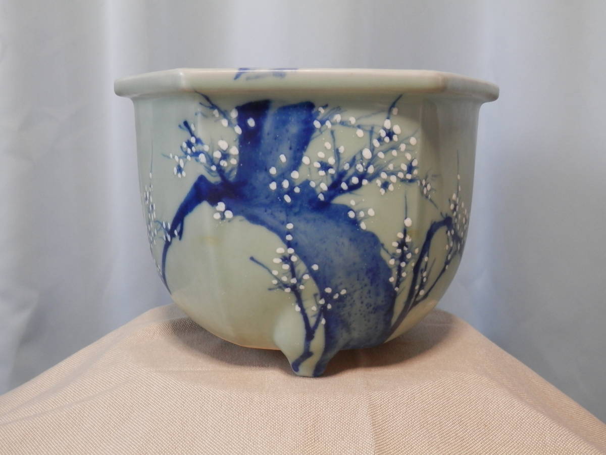 有田焼 伊万里焼 植木鉢 盆栽鉢 白梅 染付 使用品 六角三足の落札情報