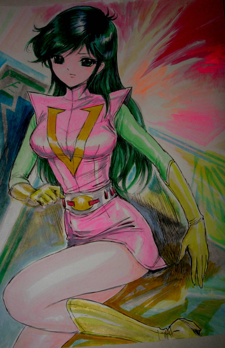 コンバトラーＶ　南原ちずる　直筆イラスト色紙 Yahoo!オークション - コンバトラーV 南原ちずる2 A4 高級アート