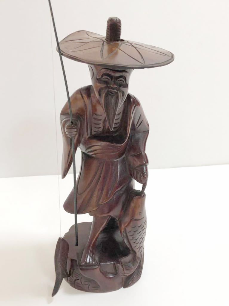 ★商談中★　1000♦ 木彫り像・釣り人・行商人・縁起物(約33㎝/木材種不明) ○木彫り 釣り 仙人 木工芸 高さ34cm幅10cmの落札情報詳細 - Yahoo