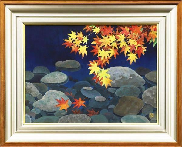 真作】【WISH】杉本洋「深秋」日本画 12号 大作 金落款 金泥仕様 共