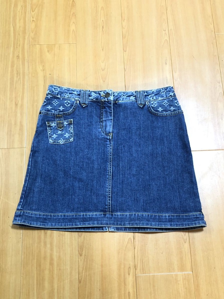 e75/超美品/ルイヴィトン/デニムスカート/ミニ丈/モノグラム/ロゴ ...