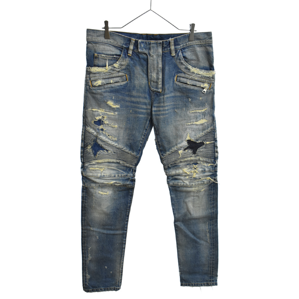 BALMAIN デストロイ バイカー デニム 13aw BALMAIN (バルマン) 13AW デストロイクラッシュダメージ加工バイカー