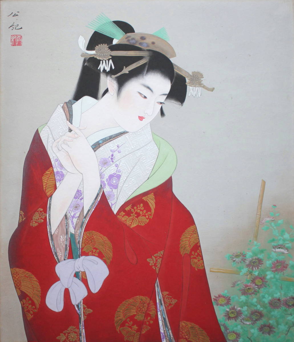 伊東深水 鏡獅子 1934年頃　肉筆水彩画　紙本著色・額装 伊東深水 鏡獅子 1934年頃 肉筆水彩画 紙本著色・額装 （Yahoo