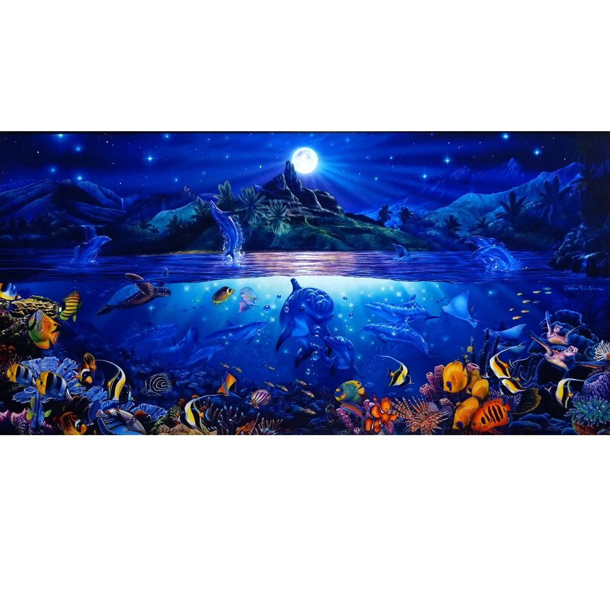 ラッセン シーフライト 動物画 マリンアート イルカ 保証書付 絵画