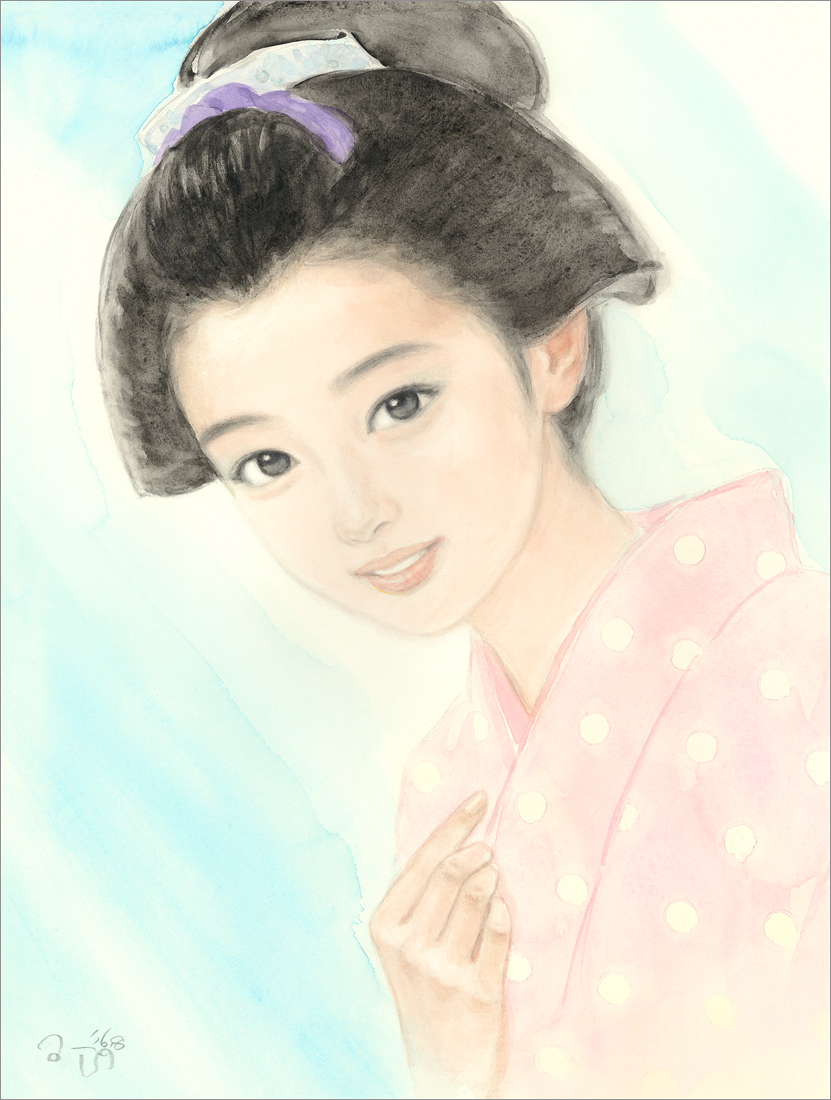 新品】おおた慶文の原画「島田のにあう娘・白露」／少女画 新品の額装