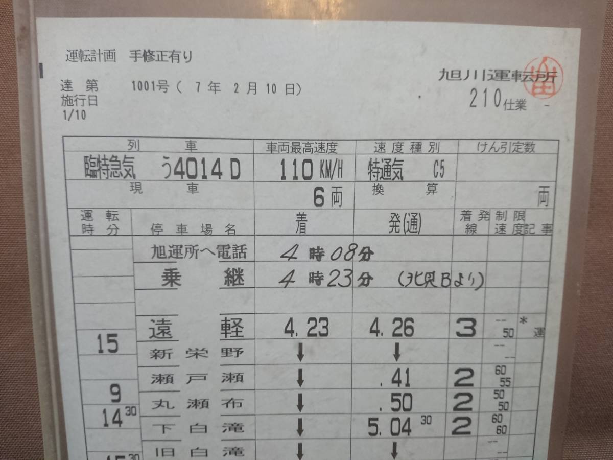 動力車乗務員運転時刻表 スタフ 旭川運転所 平成7年2月10日 210仕業 臨特急気 う4014d 迂回スーパーおおぞら プラスチックケース付 遠軽 の落札情報詳細 ヤフオク落札価格情報 オークフリー スマートフォン版