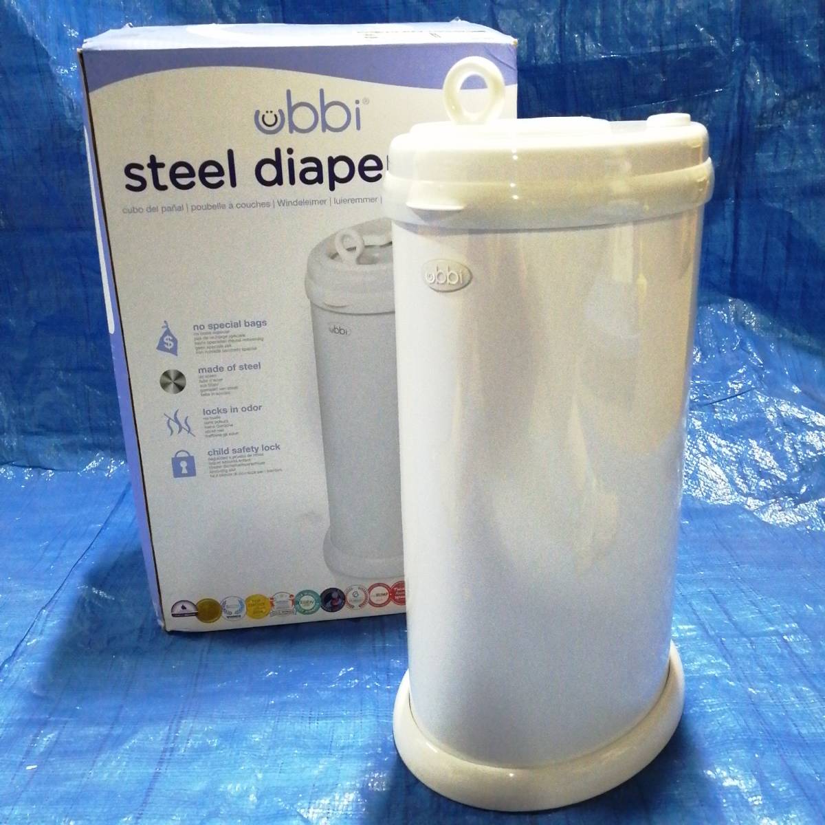 【全体的に状態が悪い】Ubbi(ウッビ) 日本育児 おむつポット 本体 Ubbi インテリアおむつペール ホワイト スチール ごみ箱【ジャンク